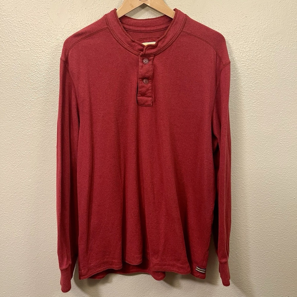 Eddie Bauer Men's Gorpcore Henley Heavy Cotton Legend Wash Red Rugged‎ Size XL